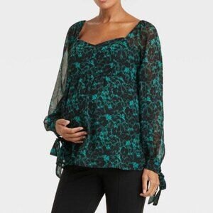 NWT Isabel Maternity Long Sleeve Whimsical Corsetry Woven Shirt Small